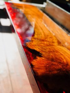 Red epoxy resin on live edge using Keda red liquid dye